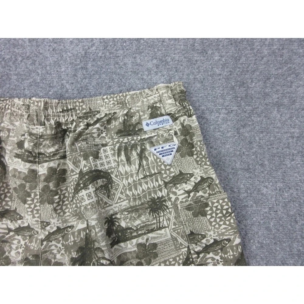 Columbia PFG Swim Trunks Mens XL Green Tropical Fish Print Mesh Lined Drawstring